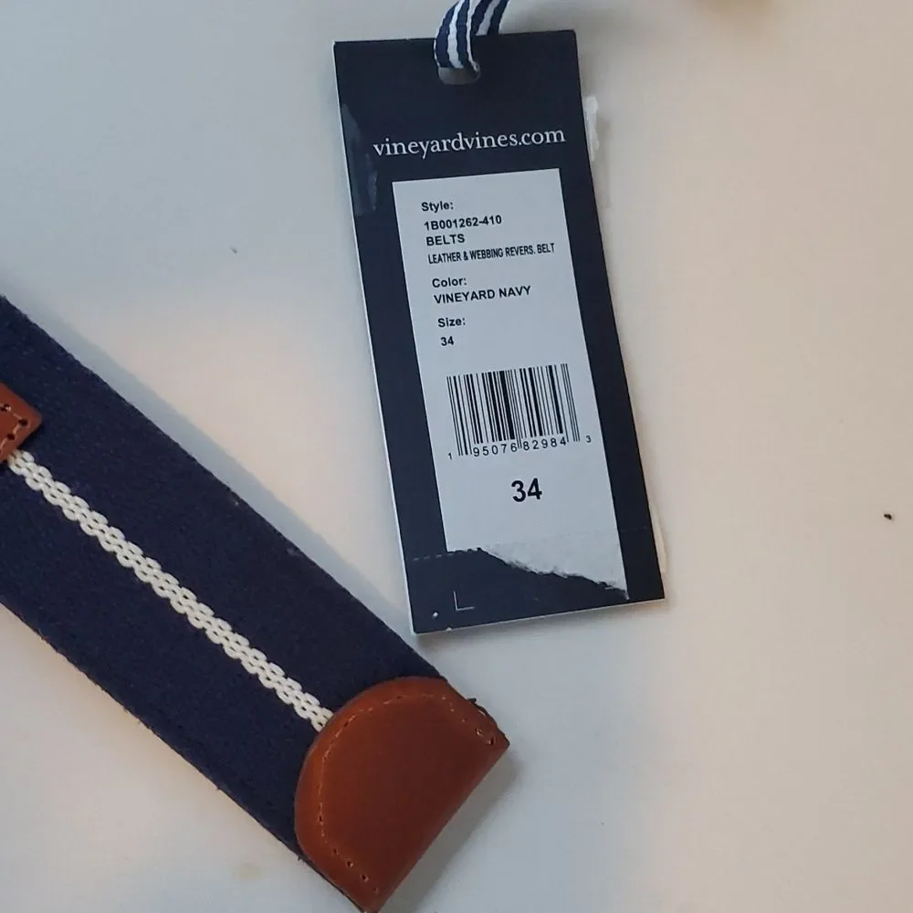 NWT VINEYARD VINES NAVY BLUE LEATHER REVERSIBLE MEN'S BELT SIZE 34